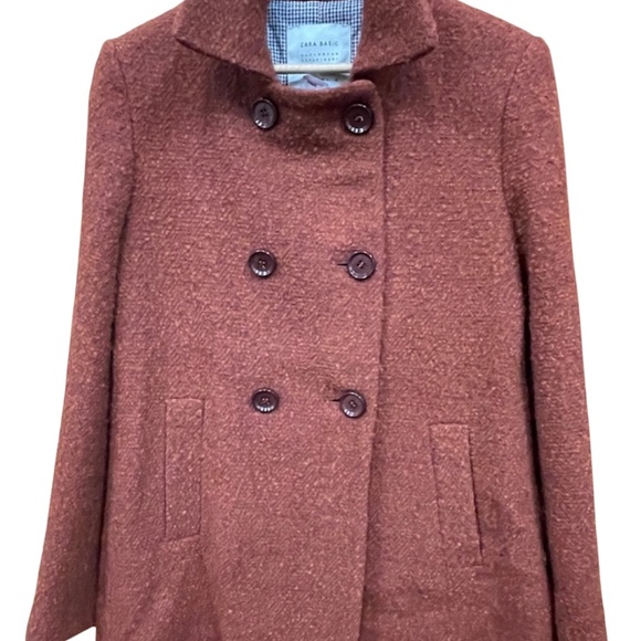 Zara Rust Double Breasted Tweed Coat Medium Perfect for Autumn! - Picture 2 of 10